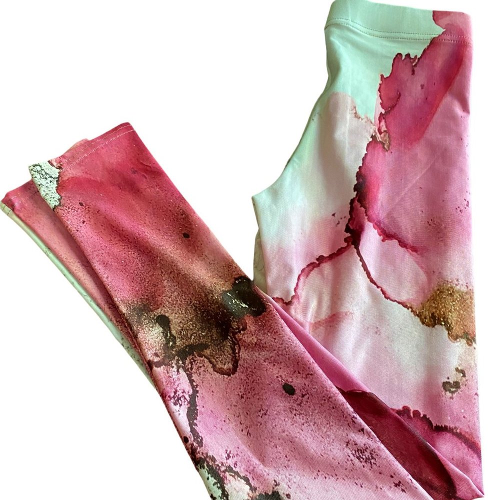 Fashioning Art Pink Watercolor Print Leggings Sz XS Athleisure Artsy Barbiecore